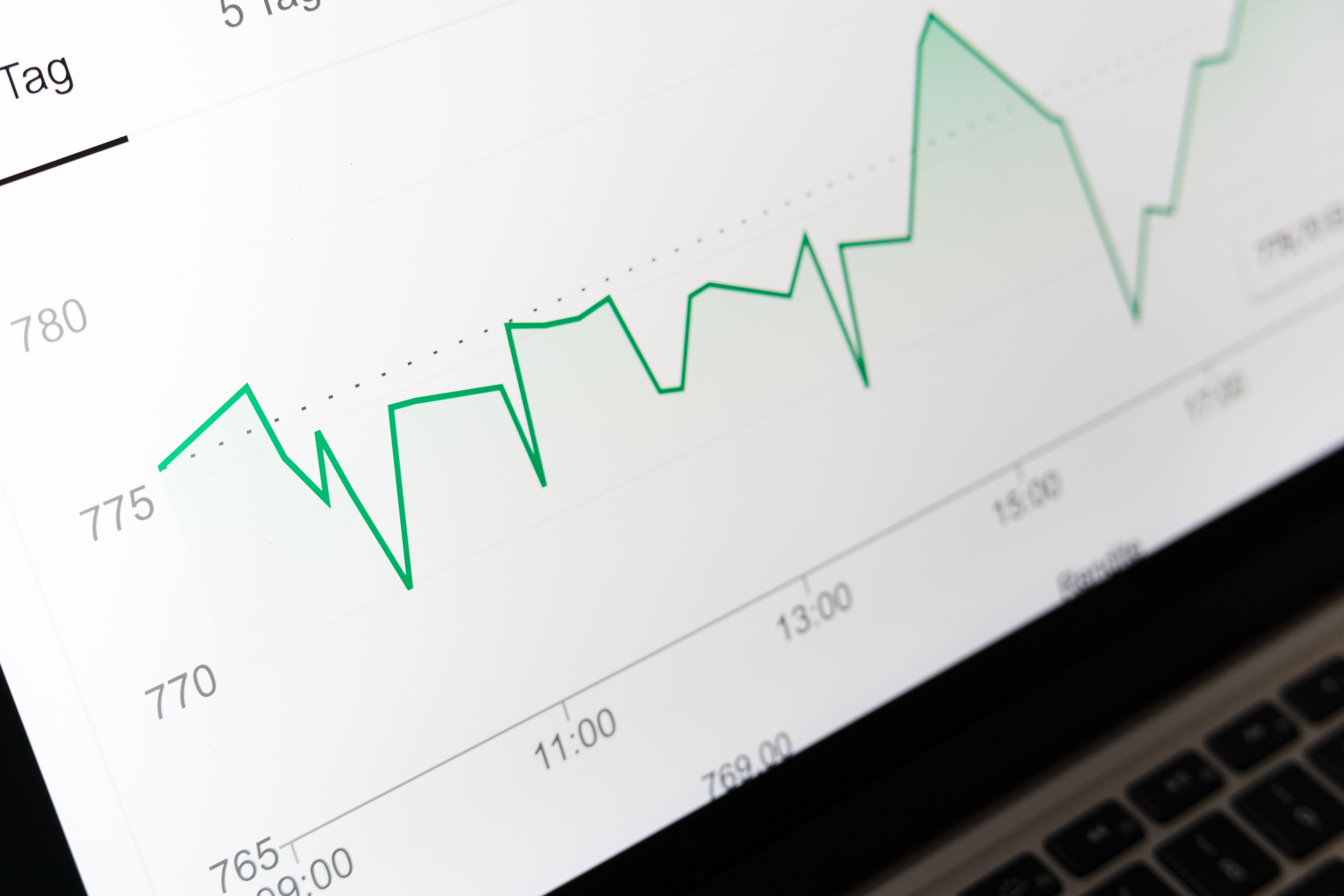 Close-up of a financial graph on a computer screen showing data trends relevant to going concern warnings