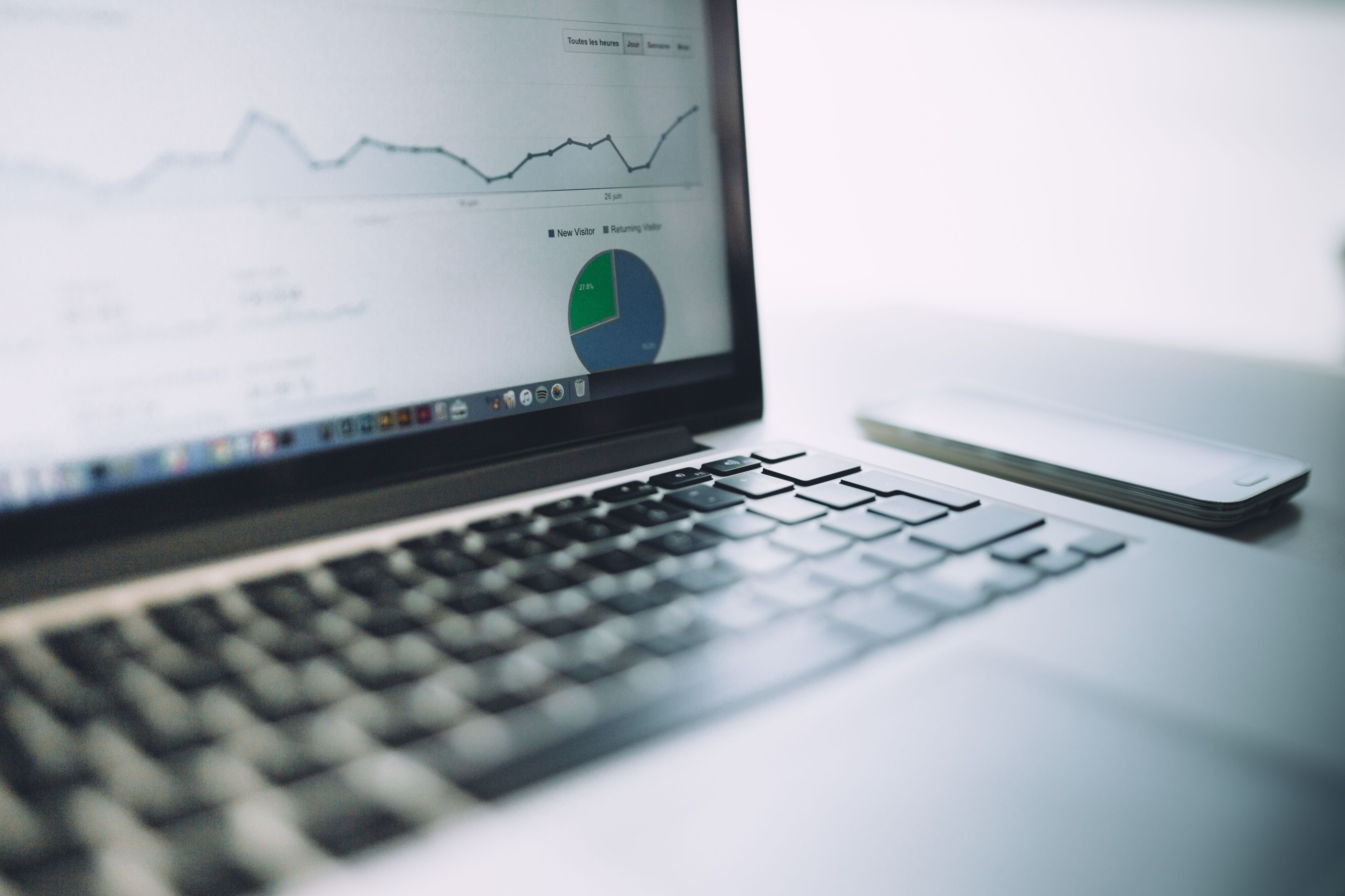 Laptop displaying an analytics dashboard with charts and graphs representing legal finance software